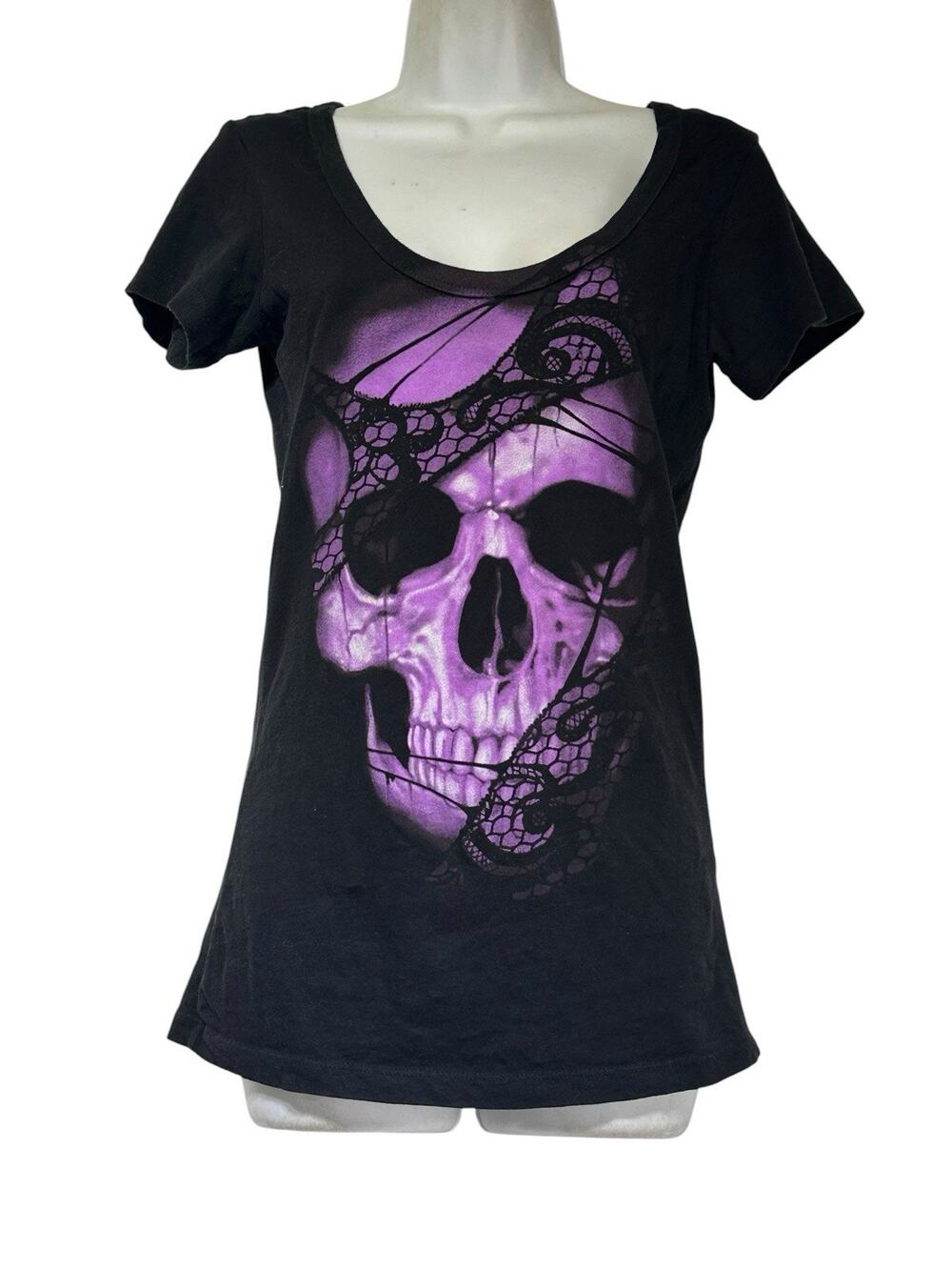 Lethal Angel Lace Skull Womens T-Shirt Size S
